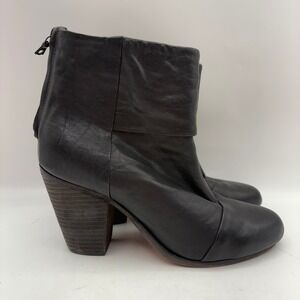Rag Bone Newbury Booties Black Leather Stacked Heel Ankle Boots Size 38.5 US 8.5